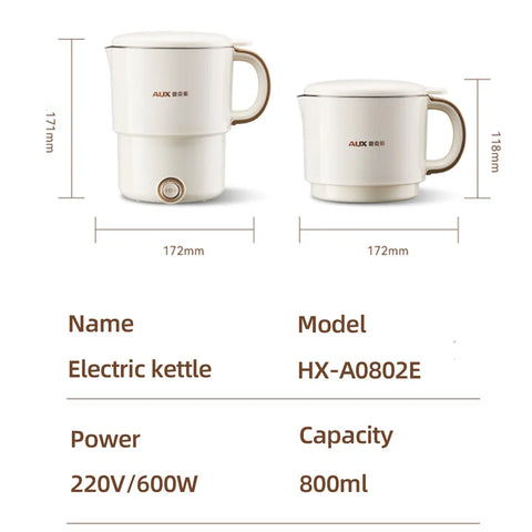 Chaleira elétrica dobrável portátil de aço inoxidável