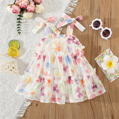 Vestido estampado feminino com alças de chiffon