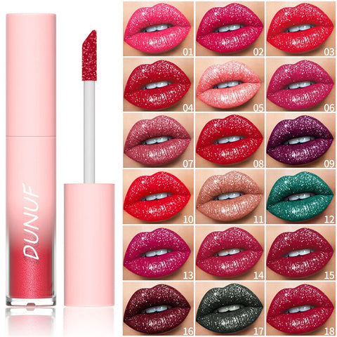 Brillo de diamante resistente al agua, brillo de labios reluciente, 18 colores, lápiz labial líquido con brillo mate, brillo de labios de Color perla de diamante, maquillaje Sexy