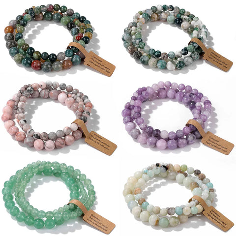 3pcs/set Natural Stone Beads Bracelet Agates, rhodonite, Quartz...