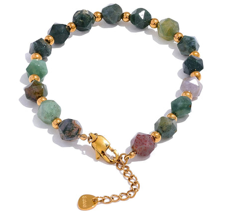 Waterproof Handmade Stainless Steel Indian Agate Natural Stone Bracelet