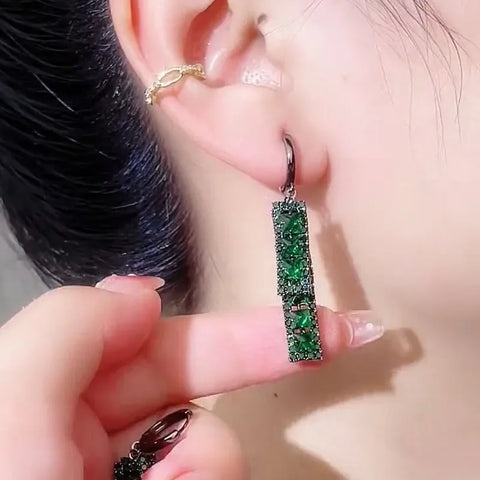 Pendientes de circonio cuadrados verdes Retro franceses para mujer, moda personalizada diaria