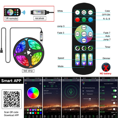 Luzes de tira de LED RGB Bluetooth APP Controle luzes LED Flexível Diodo Decoração Lâmpada Fita