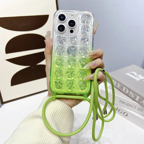 Cor gradiente alça longa crossbody caso para iphone 15 pro max 7g 8g xr xs max 11 pro 12 13 mini 14 plus cristal defender capa