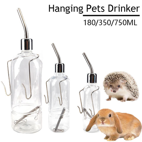 Animals Plastic Water Feeder Bottle Hanging Auto Dispenser Drinker Hamster Small Pets Drinking Stainless Steel Head Pipe Fountain