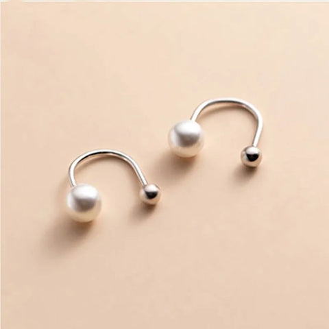 Stainless Steel Screw Bead Pearl Small Hoop Earrings Heggie Hoops Arc