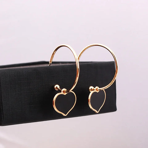 Pendientes de esmalte de corazón, pendientes coreanos negros con colgante de gota de aceite para mujer, pendientes de aro grandes con forma de corazón, joyería minimalista