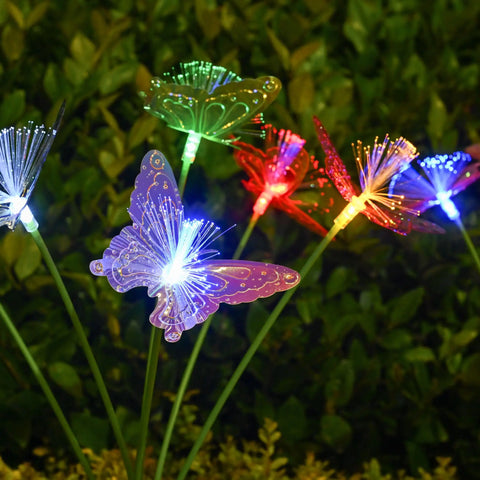 Luces solares de mariposa para jardín, luces decorativas para exteriores de 6 LED, luces de estaca impermeables para patio, camino y patio