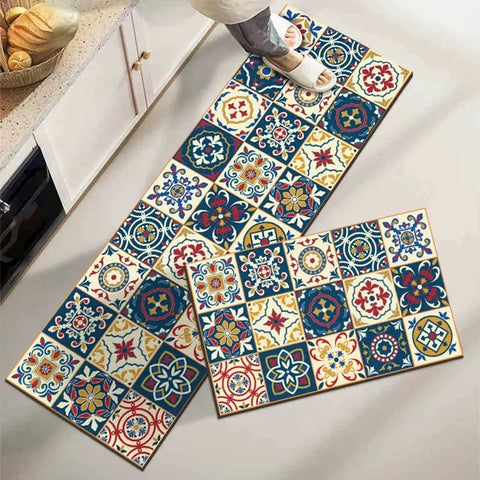 Printed Kitchen Floor Mat Anti-Slip Waterproof PVC Carpet for Home Easy to Clean