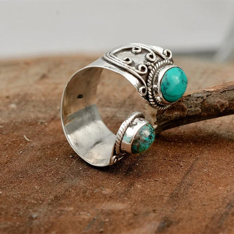 Anillos de piedra natural con incrustaciones de patrón de ratán de temperamento de estilo vintage para mujer Anillos abiertos