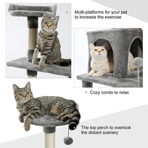 Árbol para gatos, torre alta para gatos con condominio para gatos grande, cama con percha acogedora, postes para rascar, juguetes para gatos