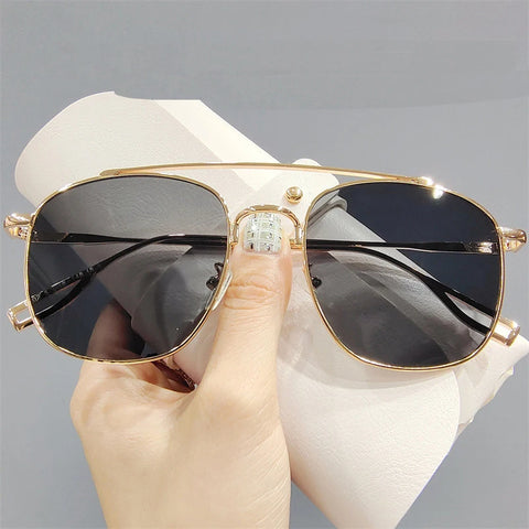 Oversized Square Sunglasses Unisex Classic Metal Oval Double