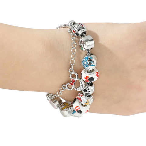 Pulsera clásica de Disney con dijes, pulsera redonda de Color plateado para mujer y niña, joyería de moda