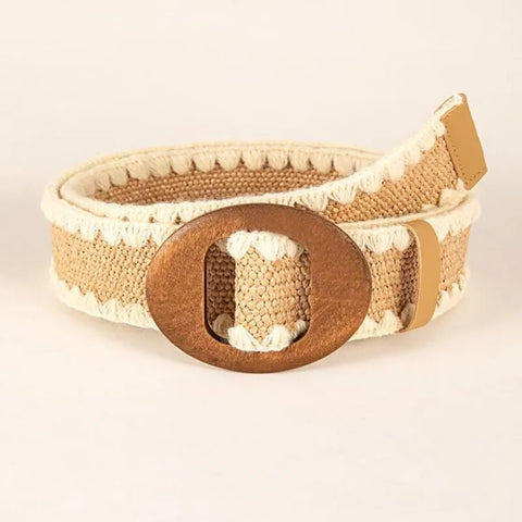 Women's belt emitting rope with wooden buckle