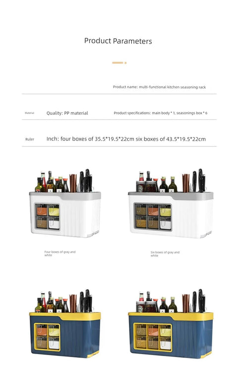 Conjunto de combinação de caixa de especiarias Utensílios de cozinha domésticos, tudo em um, armazenamento multicompartimento, garrafa de sal MSG e lata, rack de armazenamento multifuncional