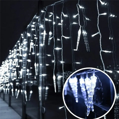 LED Curtain Icicle String Lights Christmas Garland Waterfall Outdoor Garden Decoration