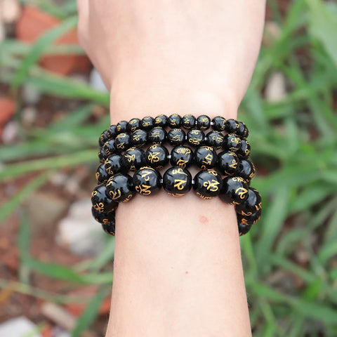 Pulseira Minimalista Pedra Obsidiana Yoga Meditação Oração Joias