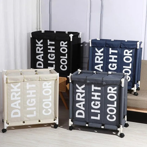 Foldable Laundry Basket with Wheels and Three Dividers