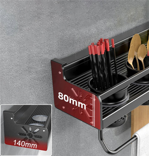 Organizador de cocina de doble capa, estante de almacenamiento de especias montado en la pared, palillos para condimentos, cuchillo, cuchara, pala, soporte de almacenamiento