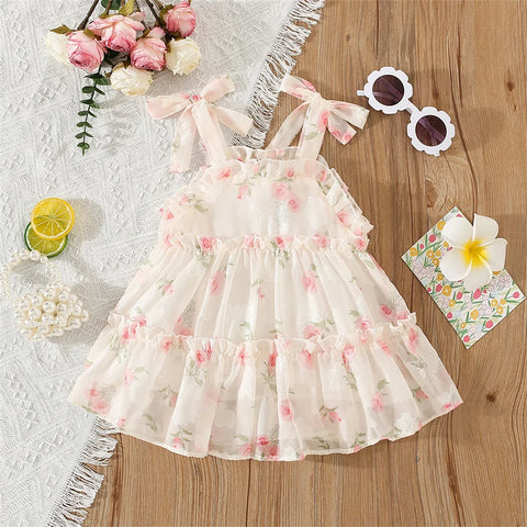 Verão meninas vestido cinta chiffon legal praia saia linda flor fragmentada senhoras moda arco sem mangas saia