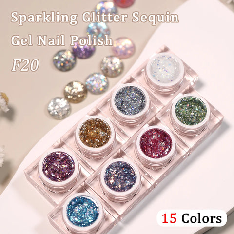 Vendeeni 15 Cores Brilho Lantejoulas Gel Unha Polonês Híbrido Brilhante UV LED Soak Off Gel Lacquer Glitter Gel Verniz Nail Art Design