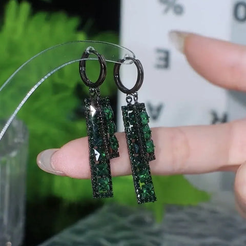 Pendientes de circonio cuadrados verdes Retro franceses para mujer, moda personalizada diaria