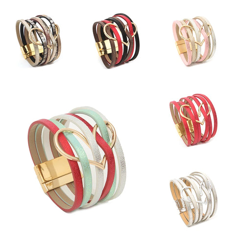 Multi Layer Wide Leather Bracelet, Magnet Buckle