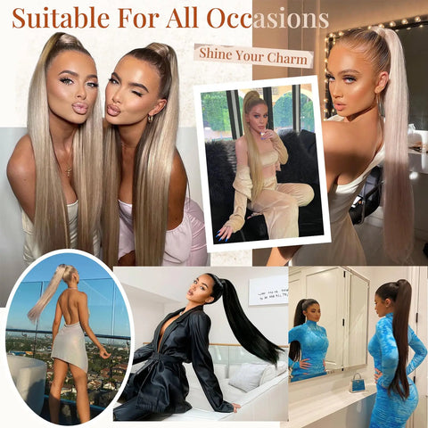 Synthetic Hair Extensions for Fake Ponytail, 24 Inch Long Straight Extensions