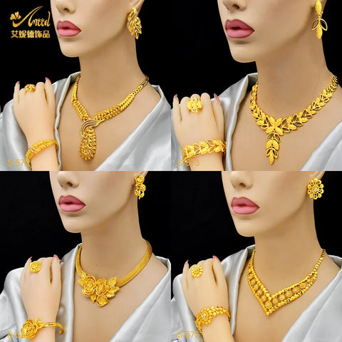 Conjuntos de joyas de collar indio para mujeres de Dubái, color oro de 24 quilates, estilo africano y árabe