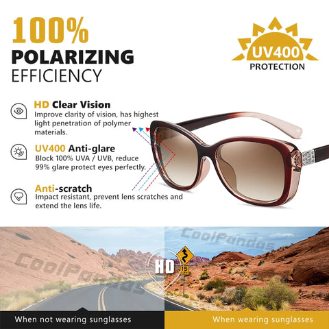 Novos óculos de sol de luxo com lentes degradê de diamante para mulheres, óculos polarizados para dirigir, antirreflexo