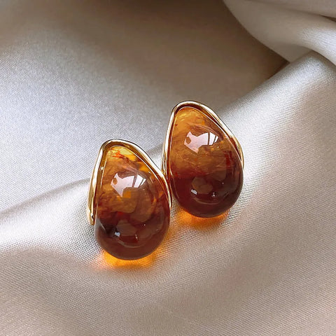 Geometric brown resin earrings