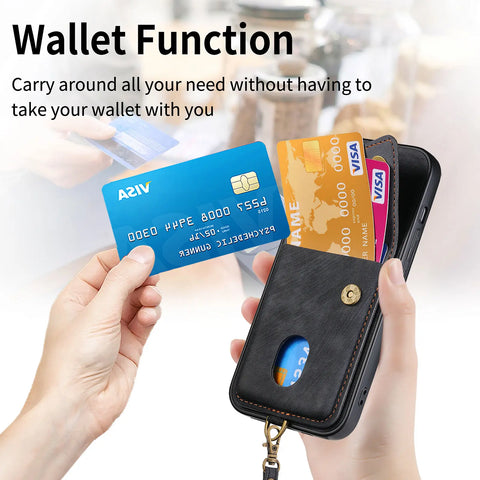 Leather Case  Magnet Card Slot Wallet Lanyard Phone