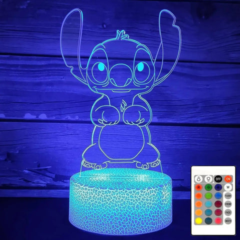 Lilo &amp; Stitch 3D Night Light 16 cores com luz LED acrílica que muda de cor