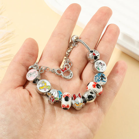 Pulsera clásica de Disney con dijes, pulsera redonda de Color plateado para mujer y niña, joyería de moda