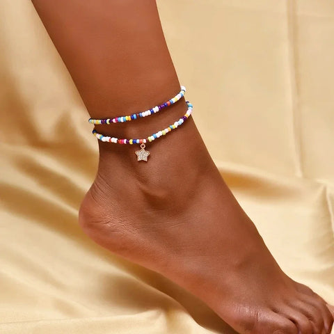 Rice Beads Anklet Bracelet Star Anklets Barefoot For Women Multilayer Leg Chain Beach Minimalist Jewelry