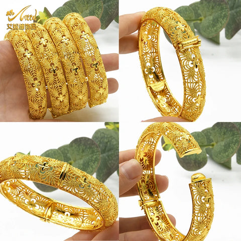 Dubai 24K Gold Color Pulseiras Designers de joias de luxo Pulseiras indianas Africanas Árabes