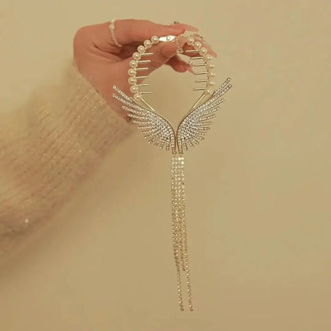 Novo asas de anjo cabelo coque grampos de cabelo feminino meninas strass borla rabo de cavalo botão hairpin acessórios de moda dourada