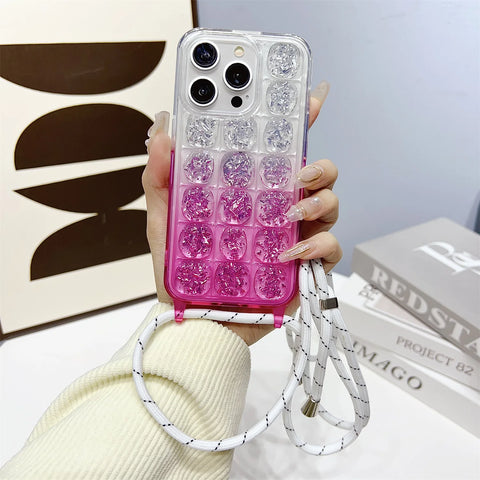 Funda cruzada con correa larga de Color degradado para iPhone 15 Pro Max 7G 8G XR XS Max 11 Pro 12 13 Mini 14 Plus Crystal Defender Cover