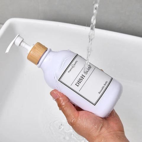 Bathroom Soap Dispenser Bottle Shampoo Shower Gel Bottle Press Type Refillable Empty Glossy Bottle Waterproof Labels