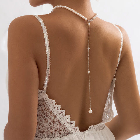 Necklace Imitation Pearl Chain Back Chain