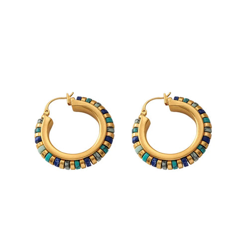 Color Stone Earrings Luxury Design High Quality Brass Metal Gold Color