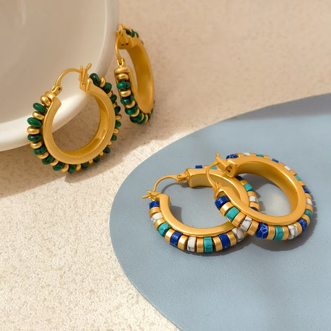 Color Stone Earrings Luxury Design High Quality Brass Metal Gold Color