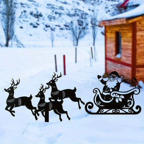 Outdoor Christmas Decorations Set, Reindeer & Christmas Sleigh Silhouette