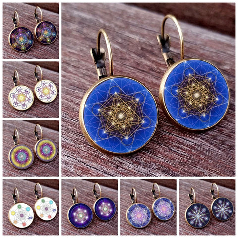 Earring Flower of Life Chakra Spiritual Pendant Magic Hexagram