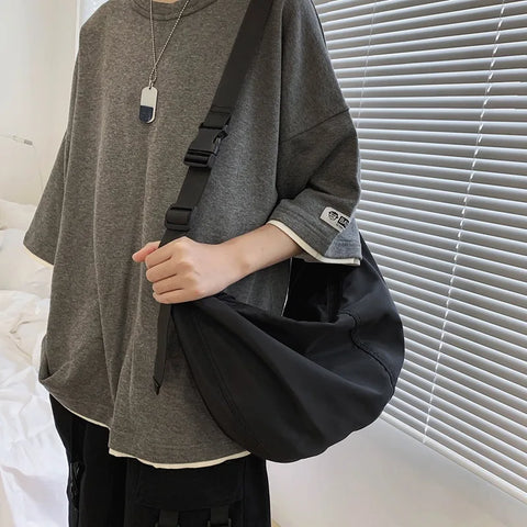 Workwear Bags for Women Hobos Messenger Bag Female Dumpling Bag Black College Student Large Capacity Shoulder Bag Men Cross Bag