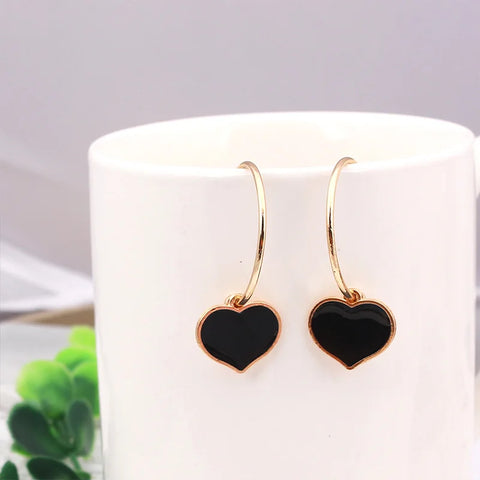 Pendientes de esmalte de corazón, pendientes coreanos negros con colgante de gota de aceite para mujer, pendientes de aro grandes con forma de corazón, joyería minimalista