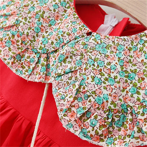 Vestido de verano para niña, camiseta sin mangas con cuello de muñeca con flores fragmentadas, falda sin mangas, falda acampanada de Color sólido forestal