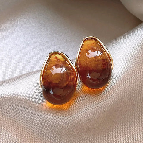 Geometric brown resin earrings