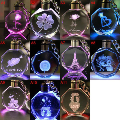 Artificial Crystal Rose Heart Keychain LED Couple Lovers Girlfriend