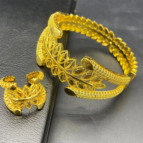 Brazalete de Dubái con anillo, pulsera chapada en oro, joyería nigeriana marroquí